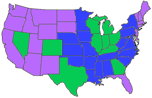 Green - Terminal Locations & Core Area. Blue - CORE Area. Purple - Upon Request.